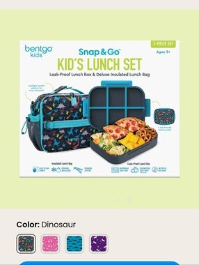 Bentgo Kids Snap & Go Kid's Lunch Set - Navy Dinosaur Print